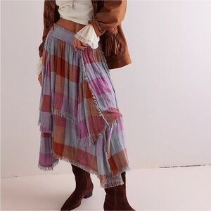 Free People Multicolor Plaid Maxi Skirt